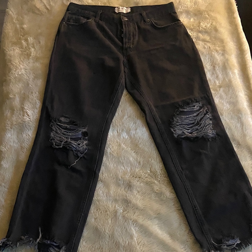 We The Free Black Distressed Boyfriend Jeans